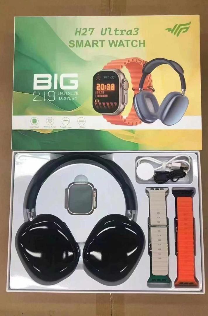 اسمارت واچ ساعت هوشمند مدل H27 ULTRA3 اولترا 3 ...ساعت هوشمند با هدفون بلوتوثی  و ۴ بند مچی بسیار شیک فروش ویژه